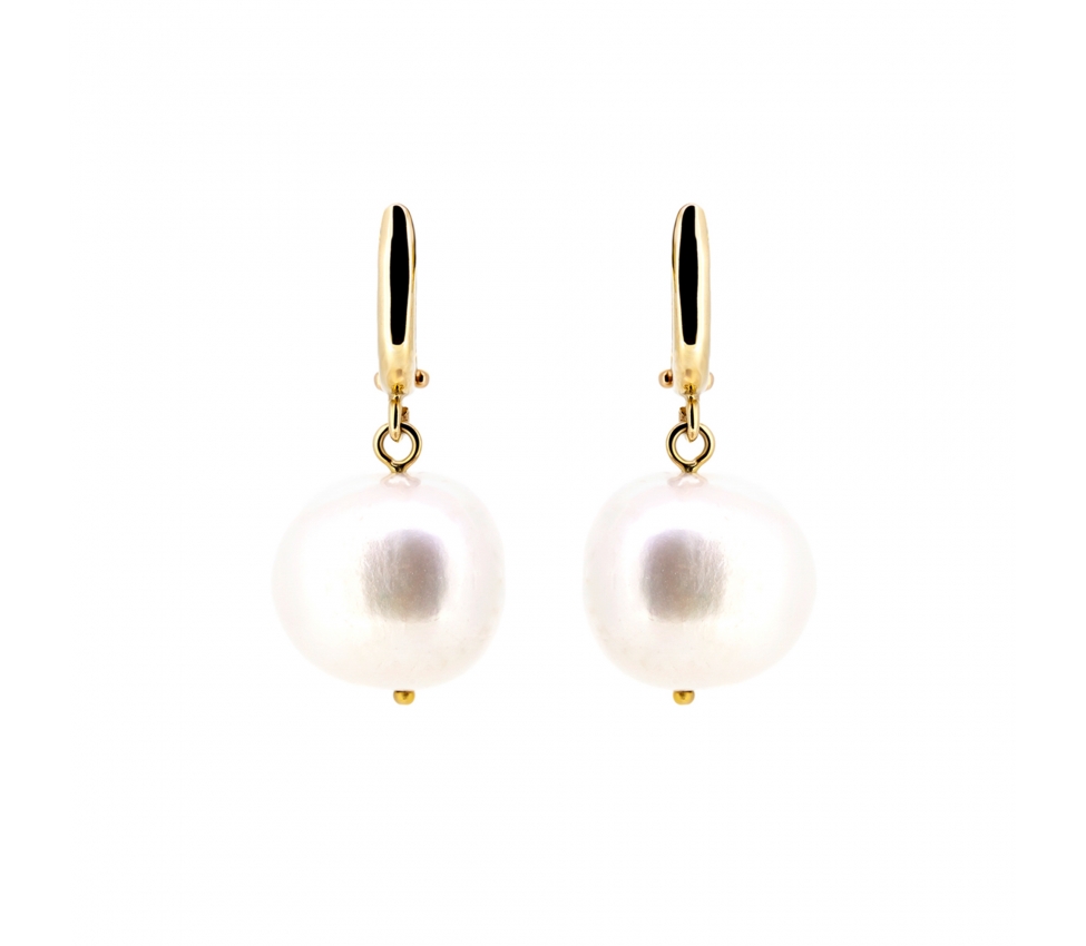 Gold earings with big pearls english lock - 1