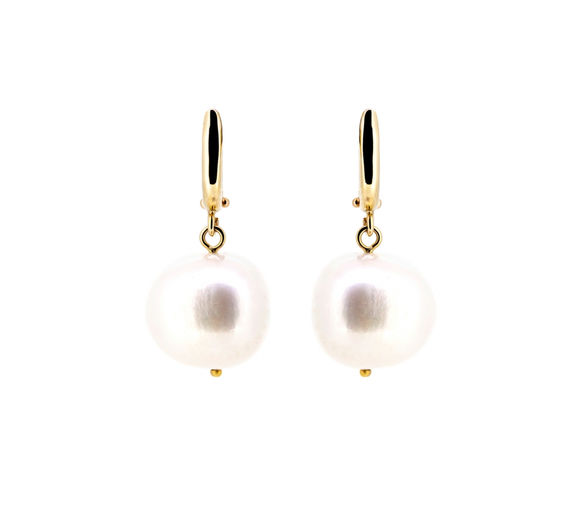 Gold earings with big pearls english lock - 1