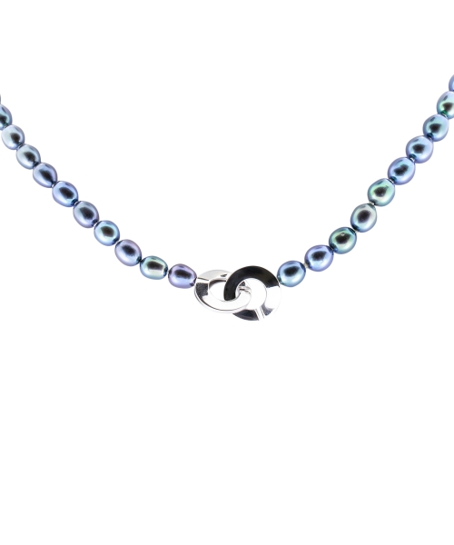 Black pearl necklace with white gold clasp - 2