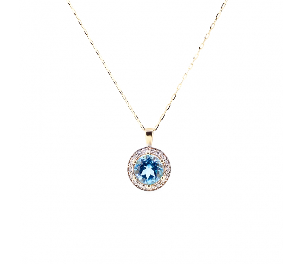 Gold necklace with topaz and diamond halo - 1