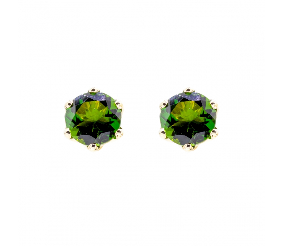 Gold stud earrings with green tourmalines - 1