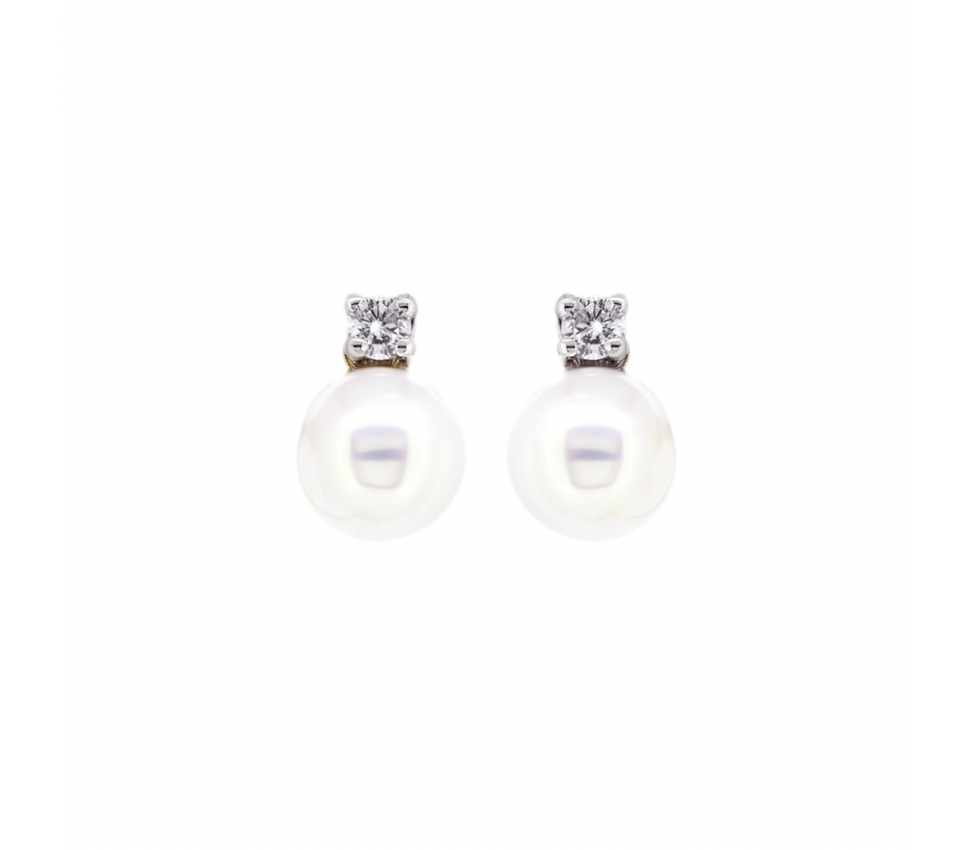 Gold Akoya and diamonds stud earrings - 1