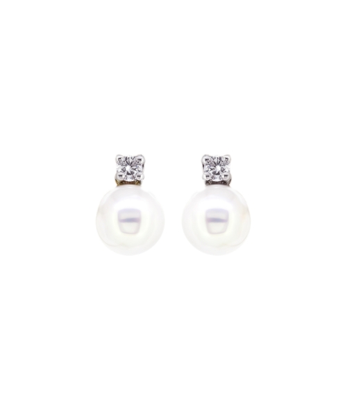 Gold Akoya and diamonds stud earrings - 1