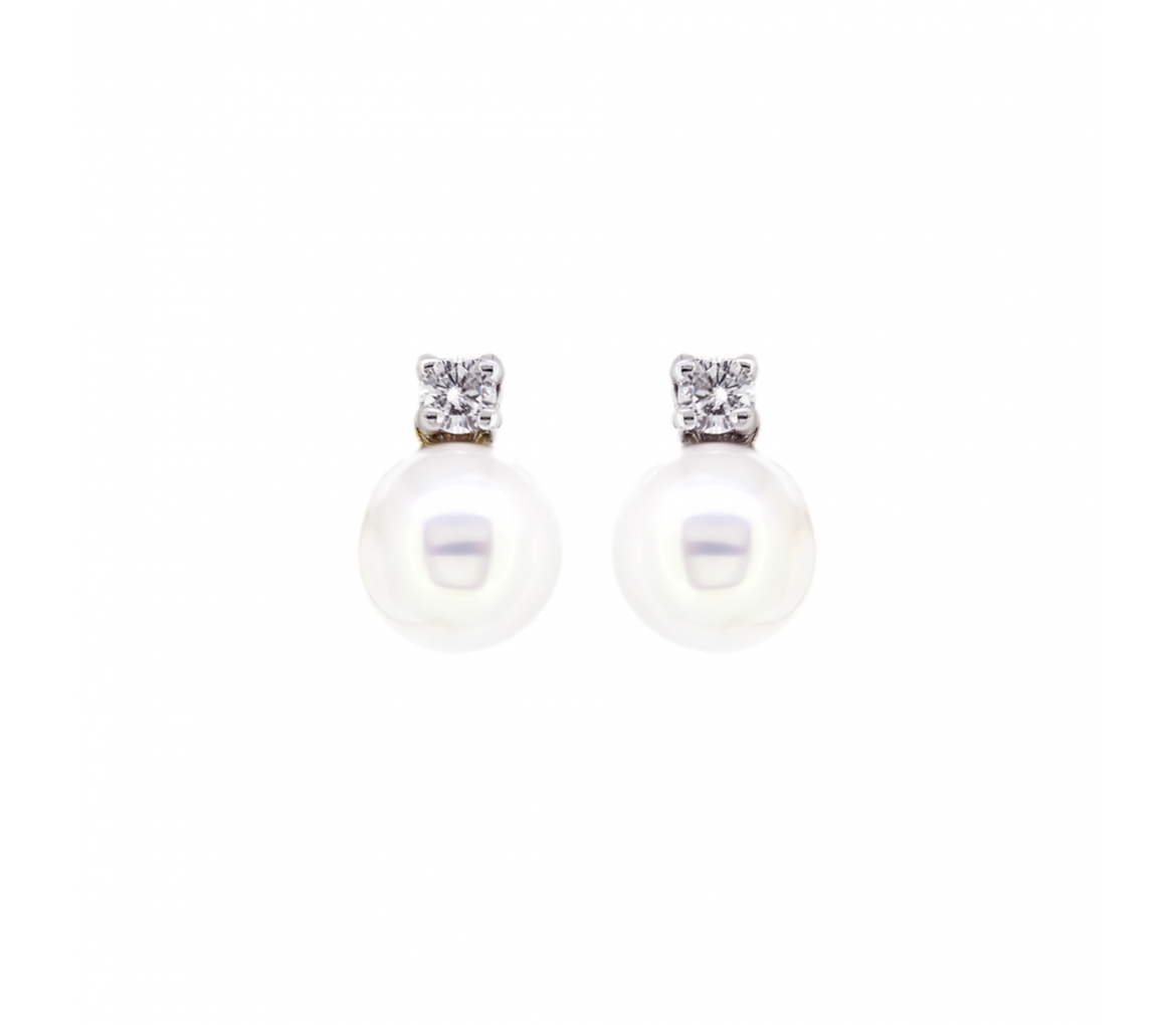 Gold Akoya and diamonds stud earrings - 1