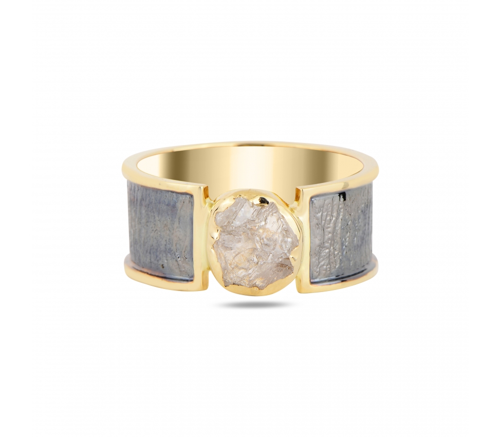 Gold ring with raw diamond - 2