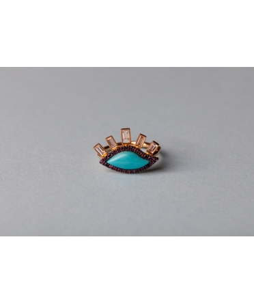 Gold eye ring with turquoise, amethysts and diamonds - 4