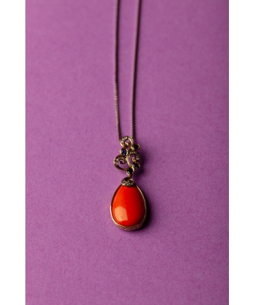 Gold vintage pendant with coral sapphires and diamonds - 2