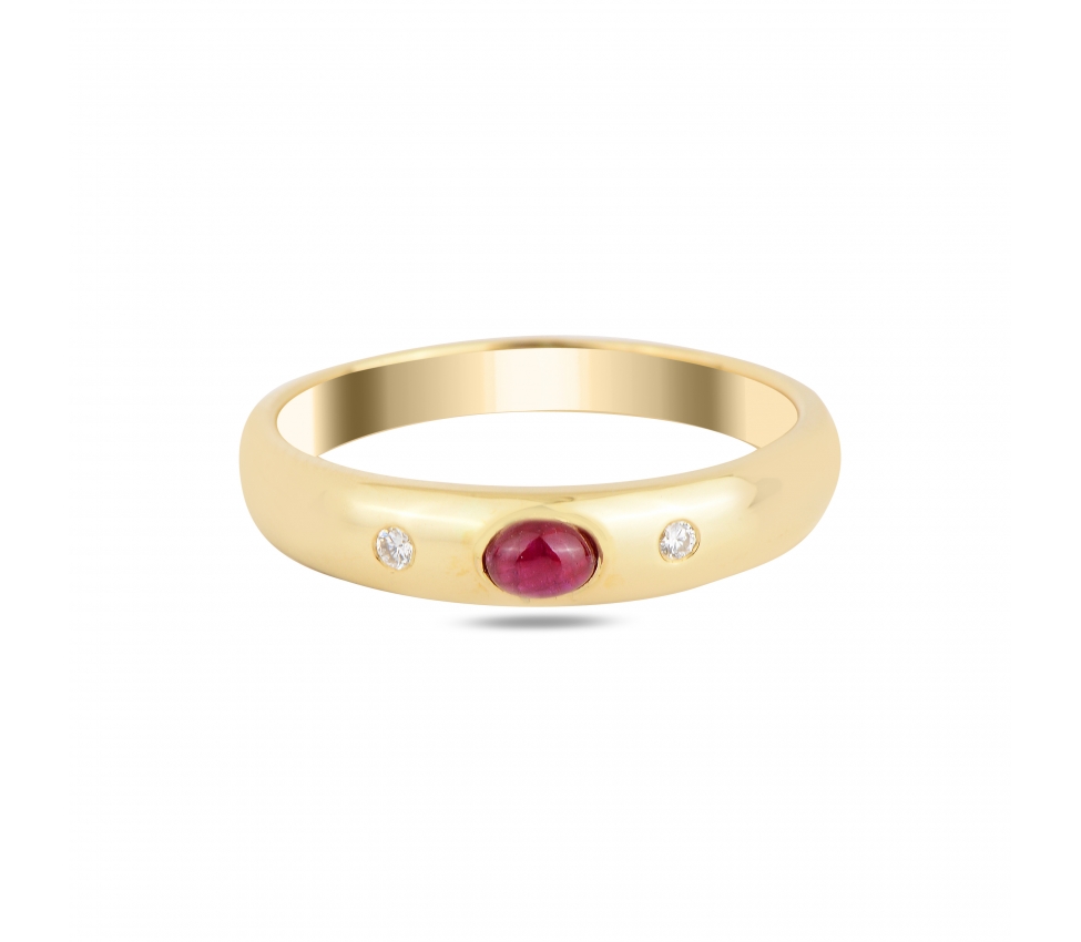 Gold signet ring with diamonds and ruby - 1