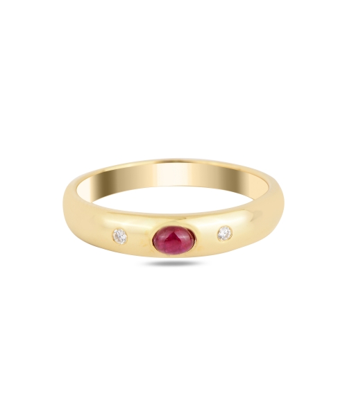 Gold signet ring with diamonds and ruby - 1