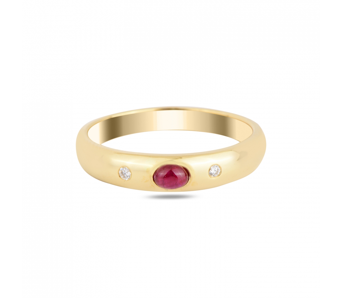 Gold signet ring with diamonds and ruby - 1