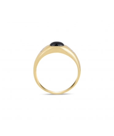 Gold signet ring with diamonds and sapphire - 3