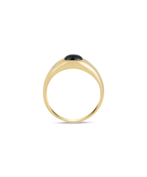 Gold signet ring with diamonds and sapphire - 3