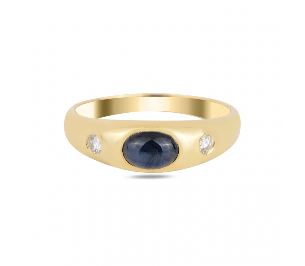 Gold signet ring with diamonds and sapphire - 1