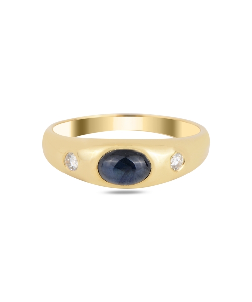 Gold signet ring with diamonds and sapphire - 1