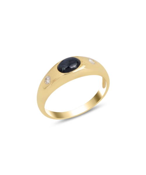 Gold signet ring with diamonds and sapphire - 2