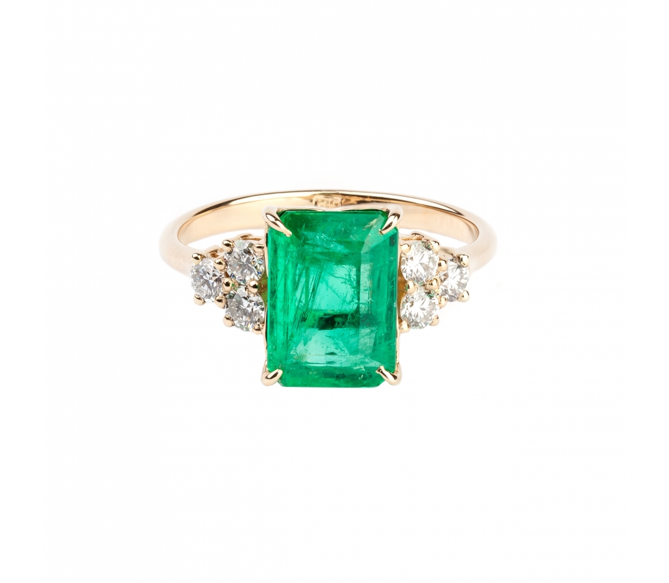 Gold ring with diamonds and Columbian emerald - 1