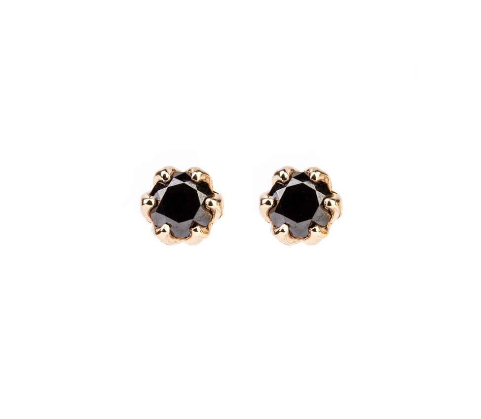 Gold stud earrings with black diamonds - 1