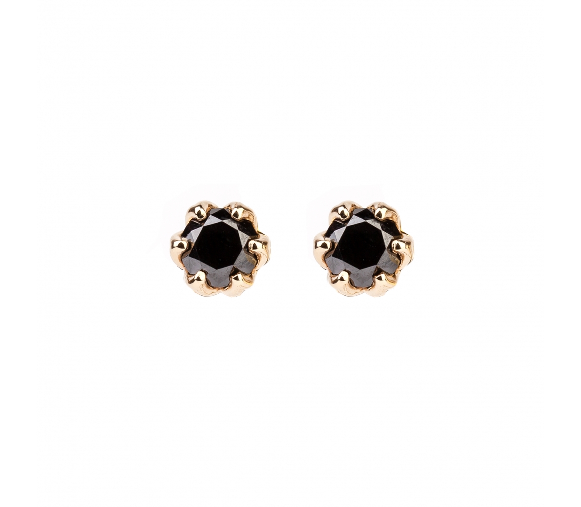 Gold stud earrings with black diamonds - 1