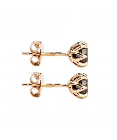 Gold stud earrings with black diamonds - 3