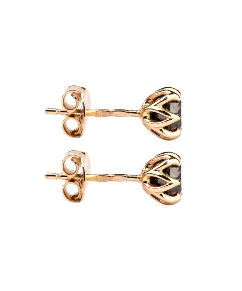 Gold stud earrings with black diamonds - 3