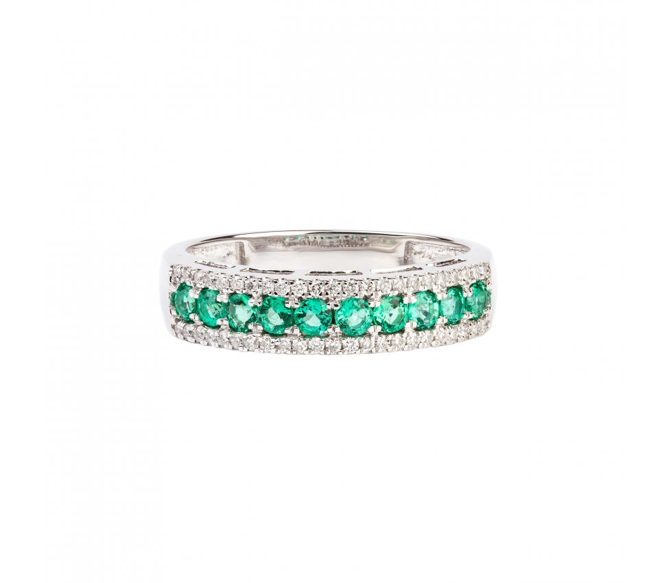 Gold ring with diamonds and emeralds - 1