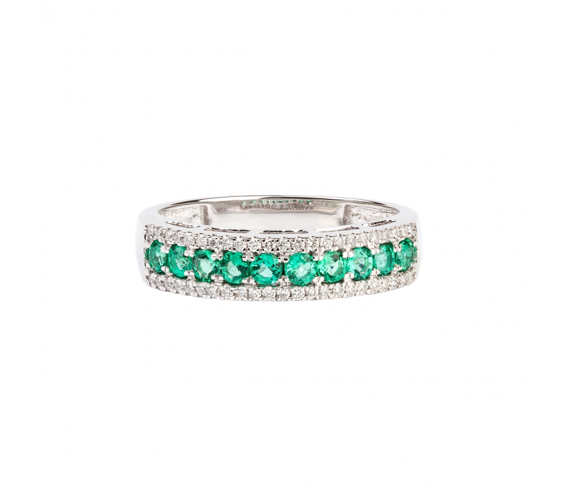 Gold ring with diamonds and emeralds - 1