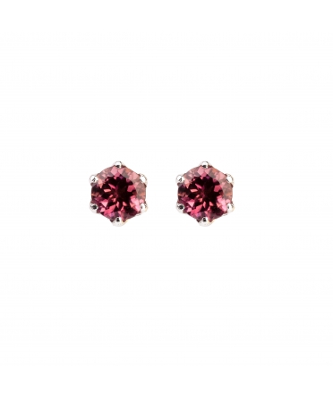 Gold stud earrings with pink tourmalines - 1