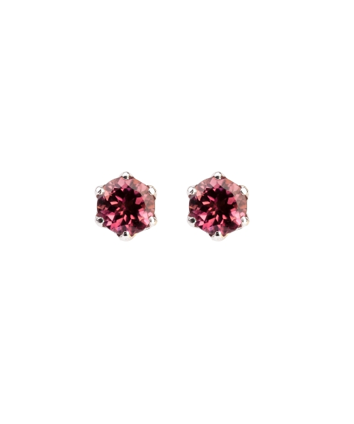 Gold stud earrings with pink tourmalines - 1