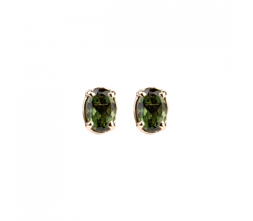 Gold stud earrings with green tourmalines - 1