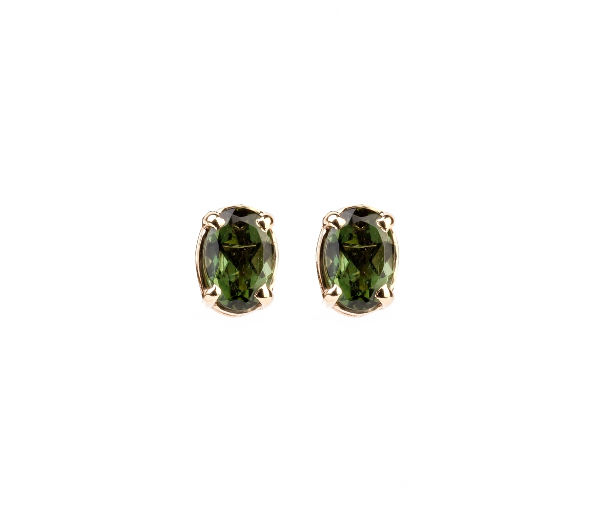 Gold stud earrings with green tourmalines - 1