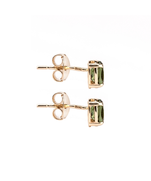 Gold stud earrings with green tourmalines - 2