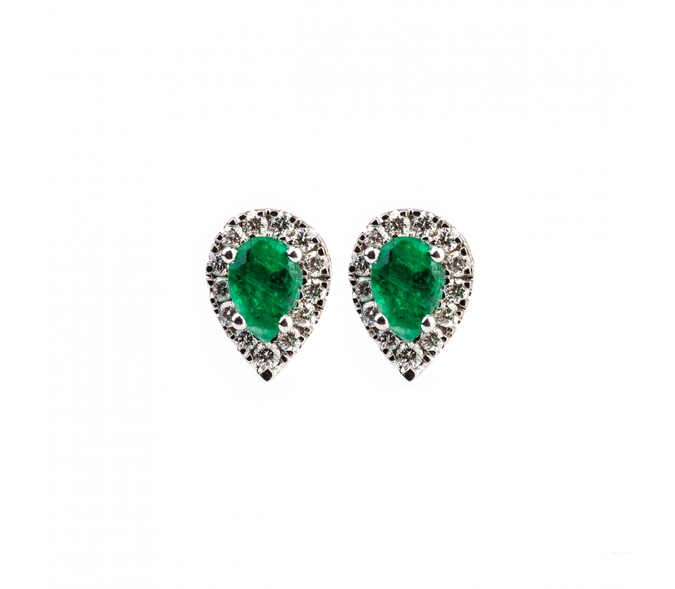 Gold stud earrings with diamonds and emeralds - 1