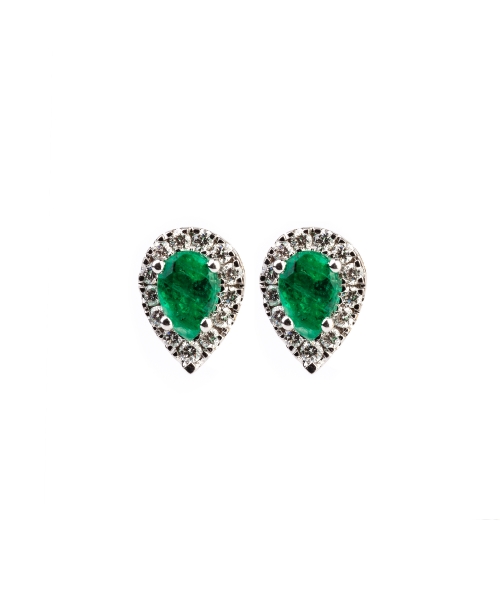 Gold stud earrings with diamonds and emeralds - 1