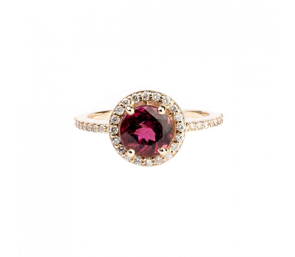 Gold ring with diamonds and tourmaline - 1