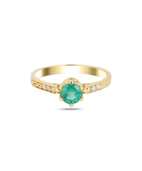 Gold ring with emerald and diamonds - 1