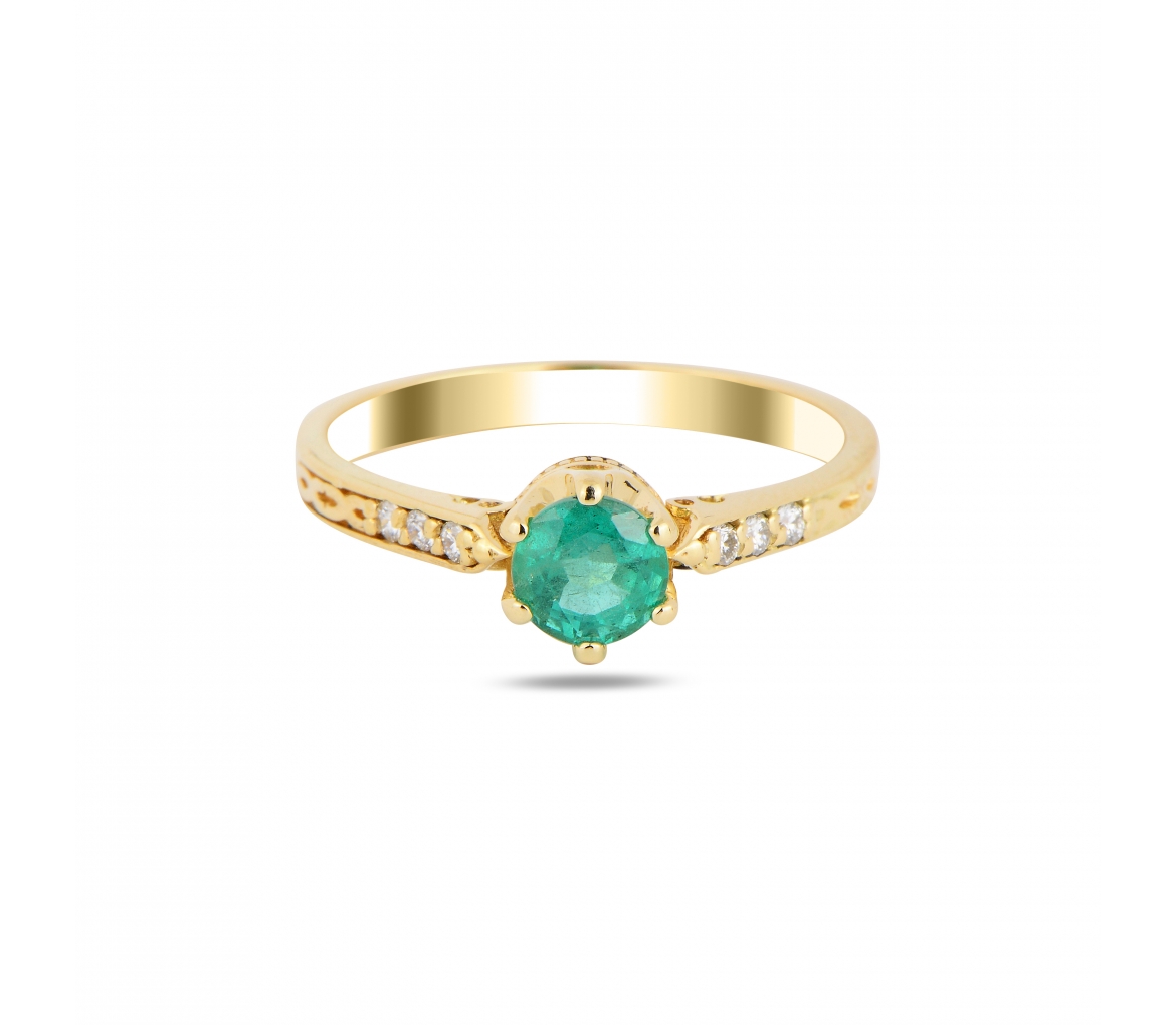 Gold ring with emerald and diamonds - 1