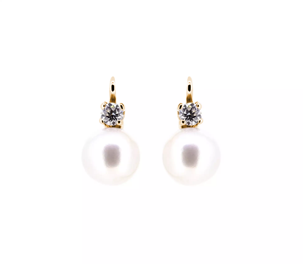 Gold earrings with pearls and diamonds - 1