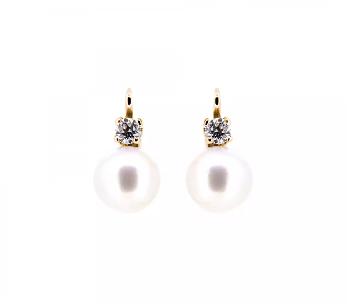 Gold earrings with pearls and diamonds - 1