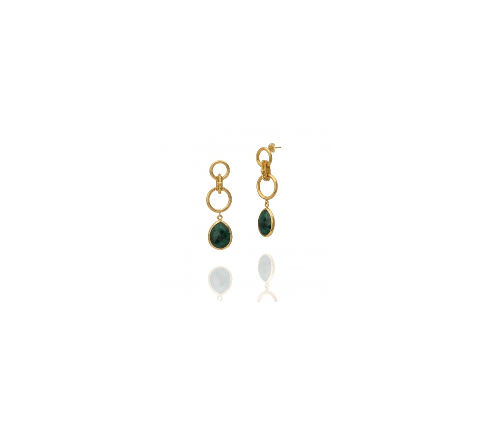 Goldplated bronze earrings with emeralds - 1