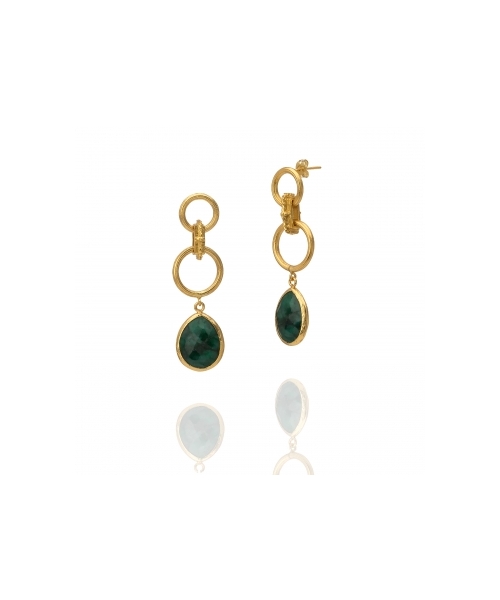 Goldplated bronze earrings with emeralds - 1