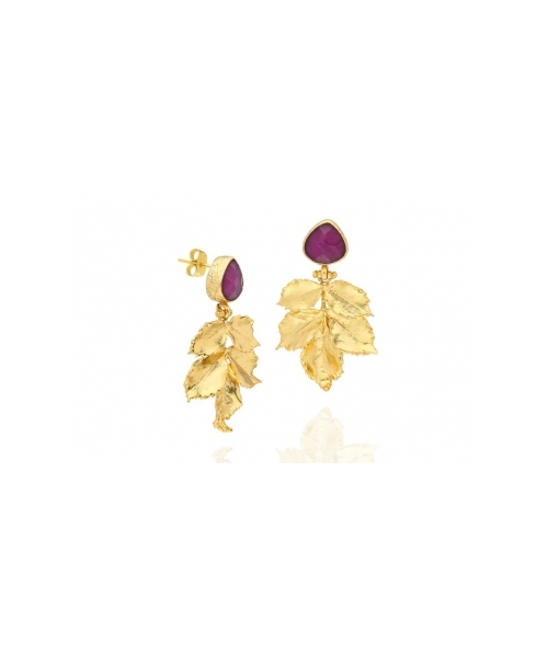 Goldplated bronze earrings with chalcedony - 1