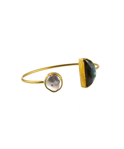 Goldplated bronze bracelet with pearl and labradorite - 1