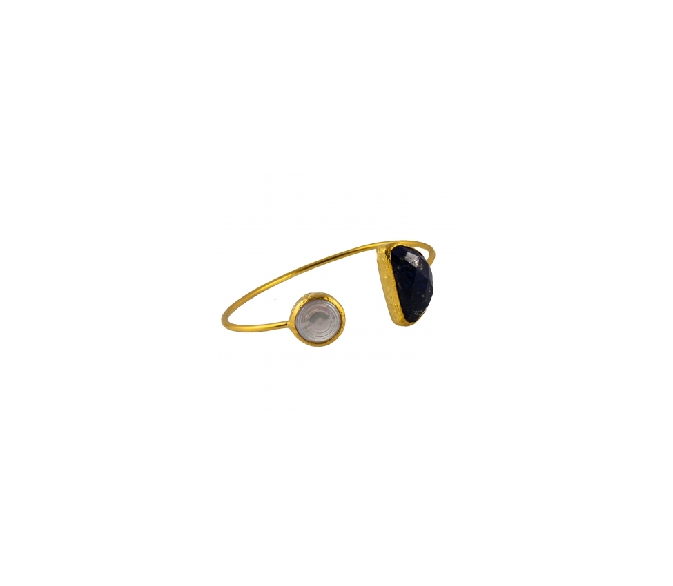 Goldplated bronze bracelet with pearl and lapis lazuli - 1