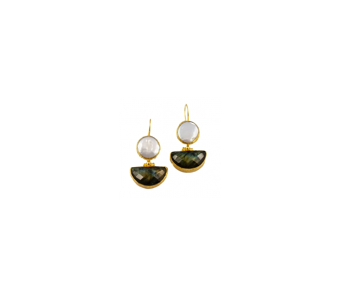 Goldplated bronze earrings with pearls and labradorite - 1