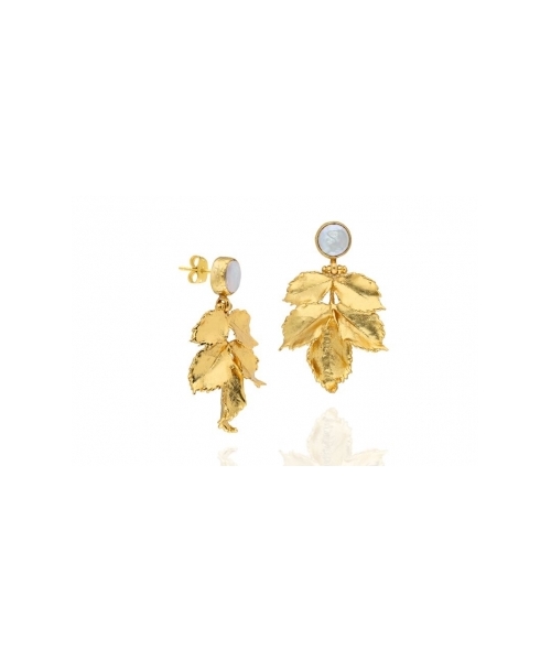 Goldplated artistic bronze earrings with pearls - 1