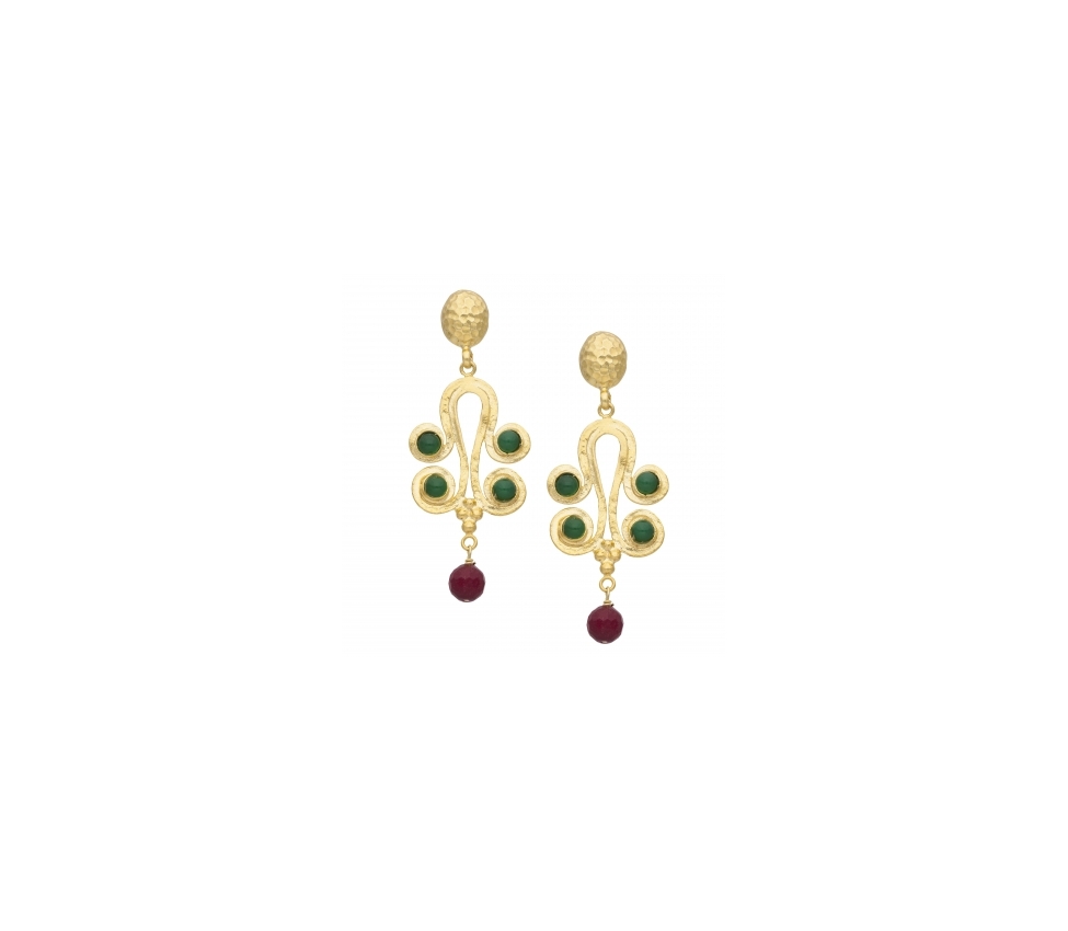 Goldplated bronze long earrings with jadeite - 1