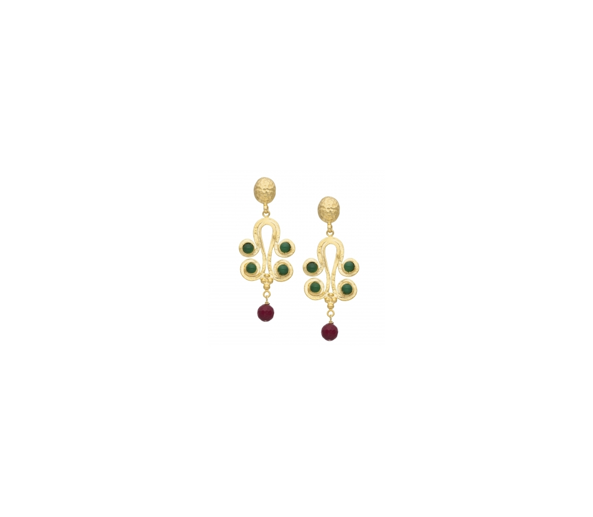 Goldplated bronze long earrings with jadeite - 1