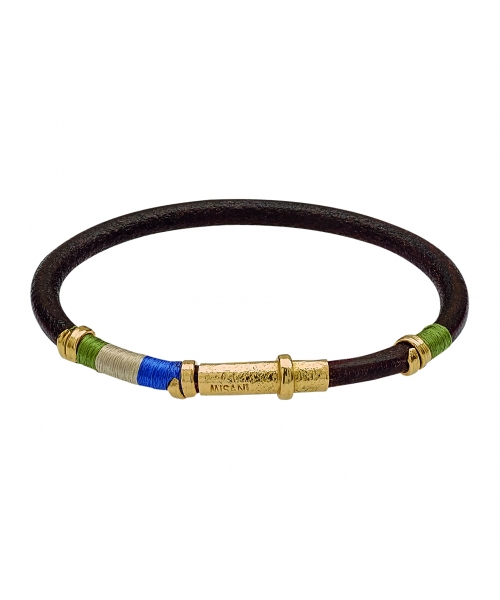 Leather bracelet with handmade gold elements and silk threads - 1