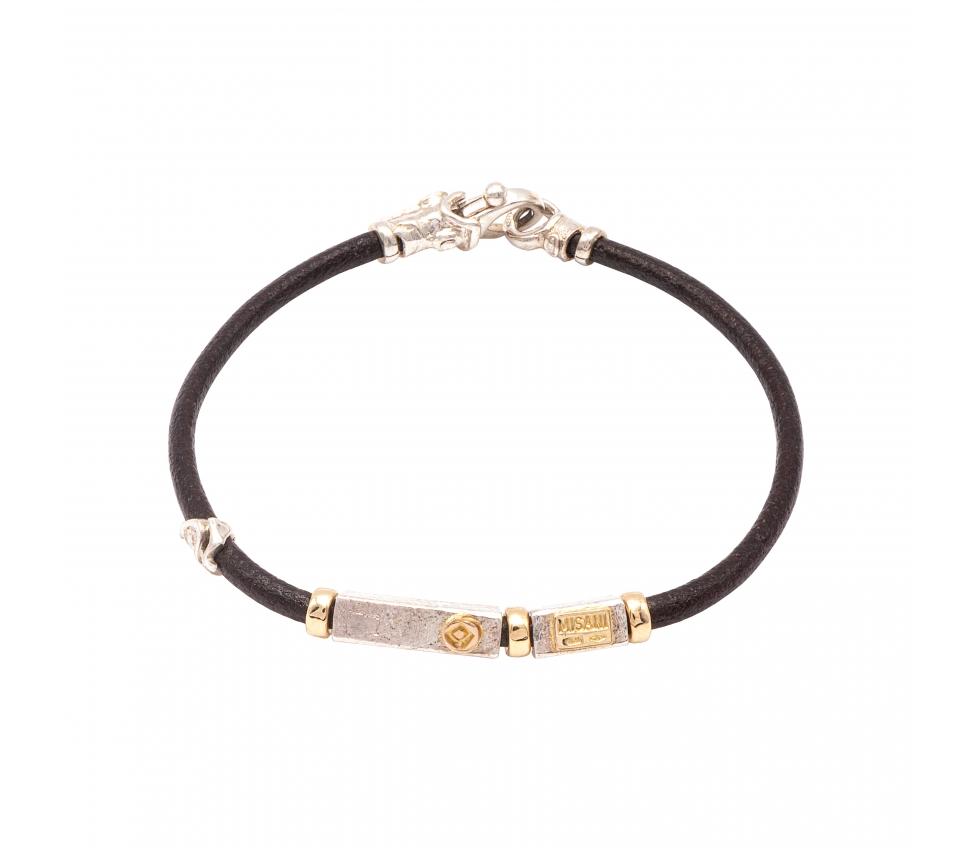 Leather bracelet with handmade gold and silver elements - 1