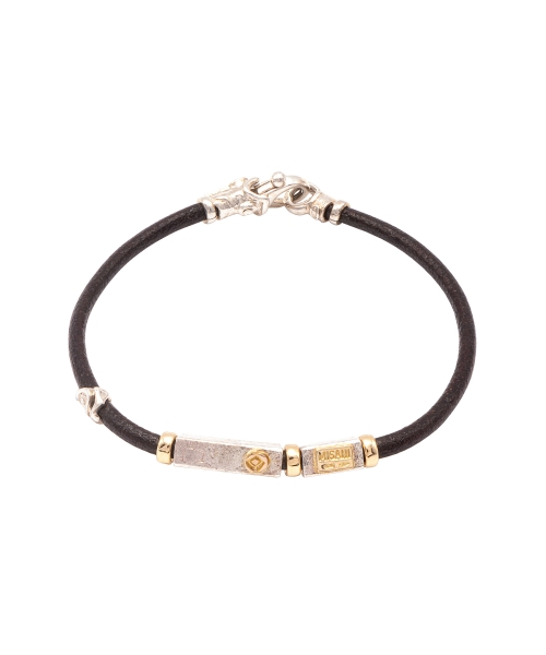 Leather bracelet with handmade gold and silver elements - 1